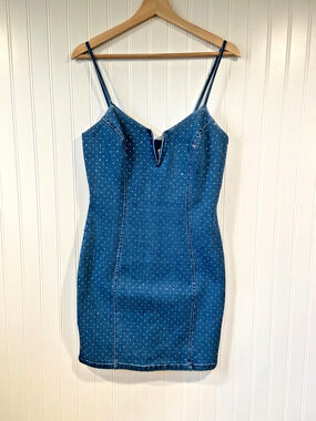 blashe denim dress Blashe Denim Shirt Dress Women M Blue Chambray Snap Belted Puff Sleeve Casual